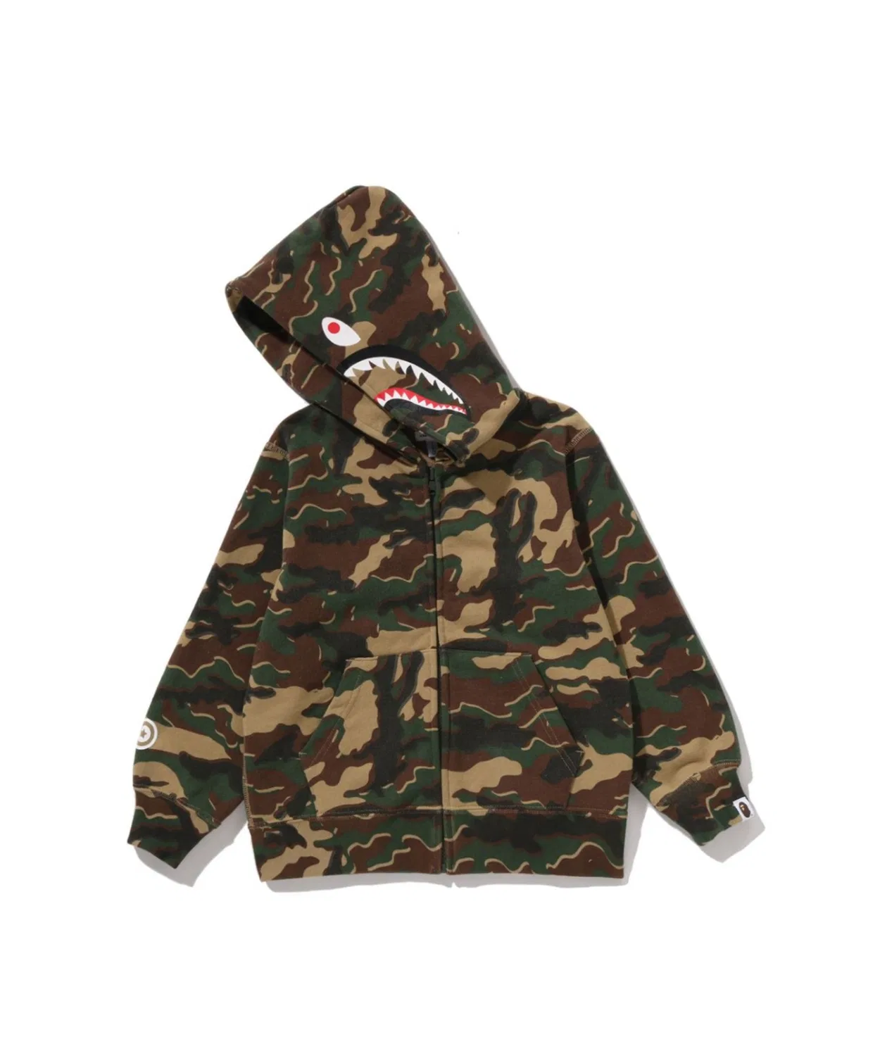 Детский худи с длинным рукавомGLITCH WOODLAND CAMO SHARK ZIP HOODIE A BATHING APE, Green — фото 2