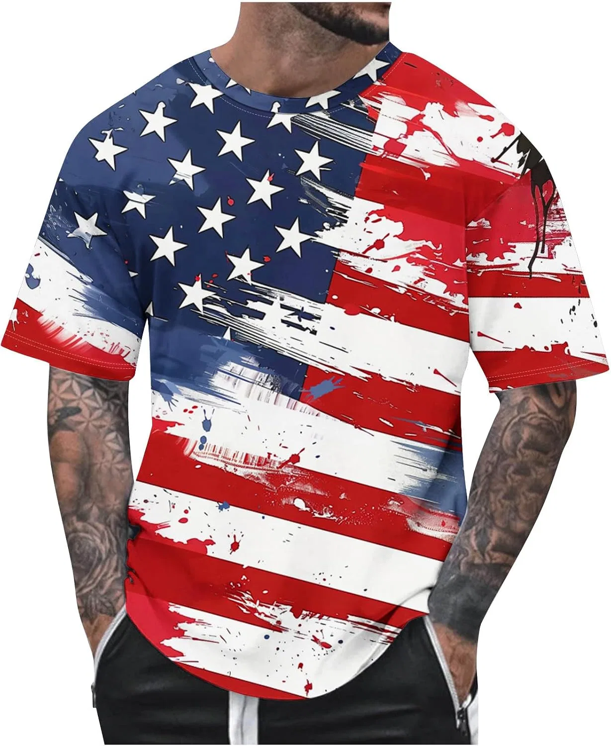 Мужская футболка с американским флагом короткий рукав, Multicolor