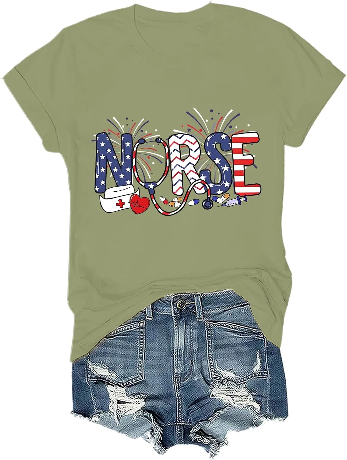 Мужская футболка с принтом Nurse 4th of July, Green