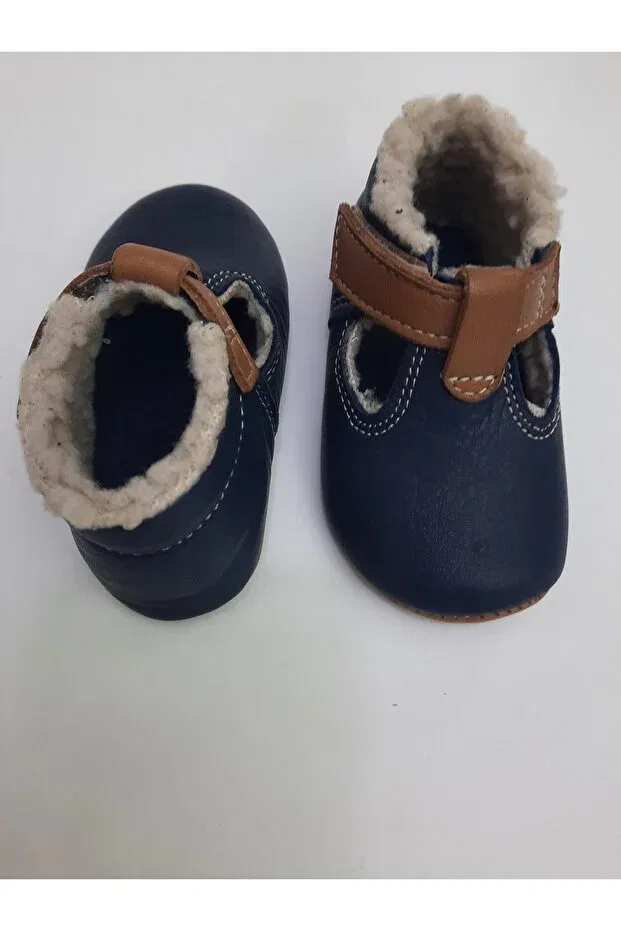 Детские пинетки для новорожденных с меховым воротником Kapar, Navy Blue — фото 3