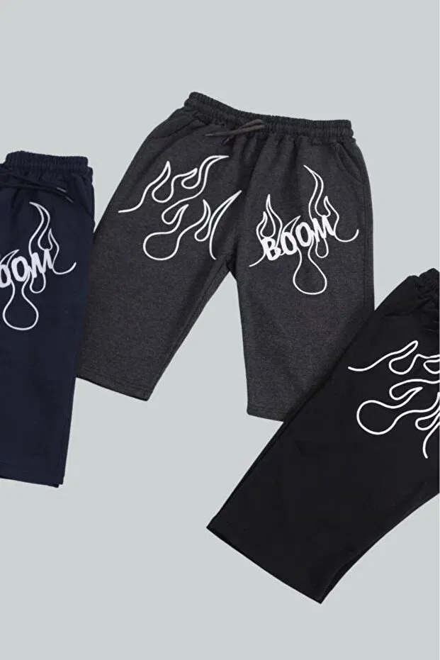 Детские шорты-бермуды для мальчиков с принтом 3-предметный набор Cosba Kids Wear, Black Smoked Navy Blue — фото 2