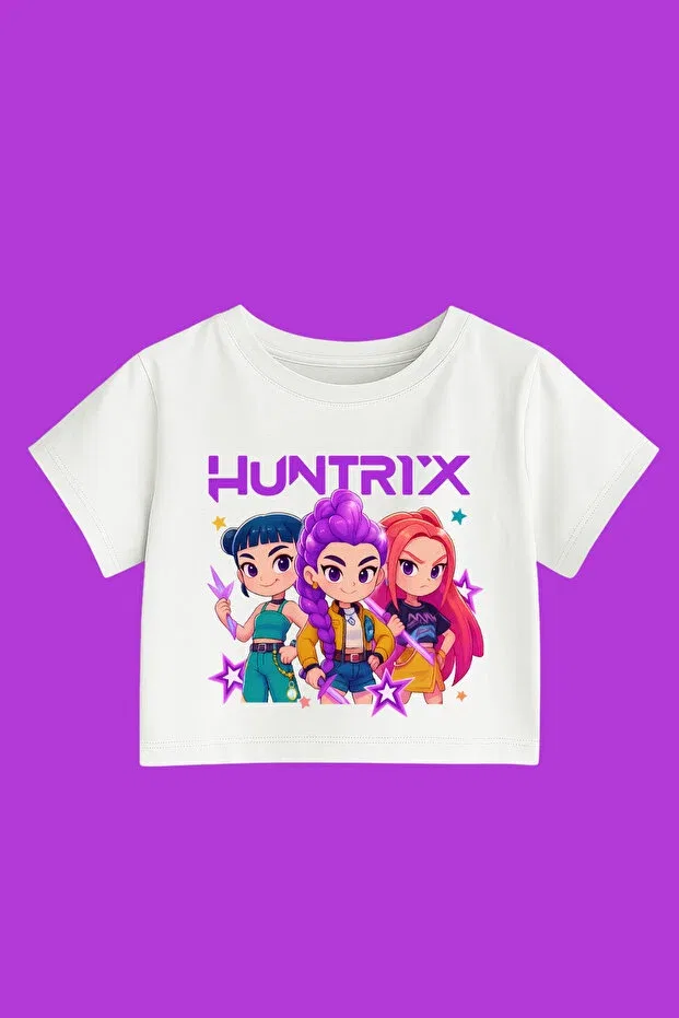 Детское для девочек хлопковое топ-кроп с принтом K-Pop demon hunters huntrix Mech Butik, White (Drawing)