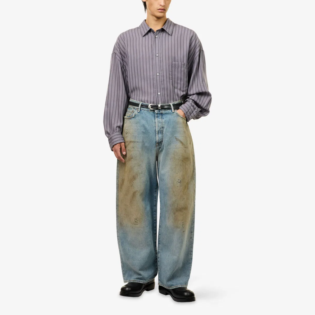 Полосатая тканая рубашка Soffia оверсайз Acne Studios, фиолетовый/сиреневый — фото 2