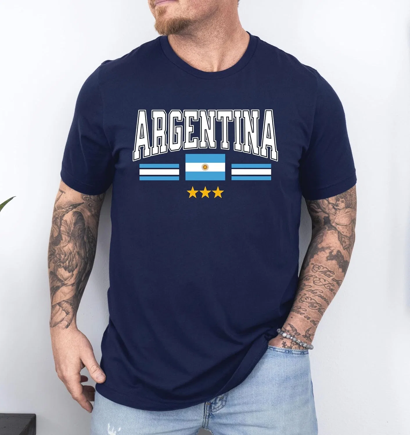 Футболка с принтом Аргентины три звезды Bella + Canvas, Navy — фото 2