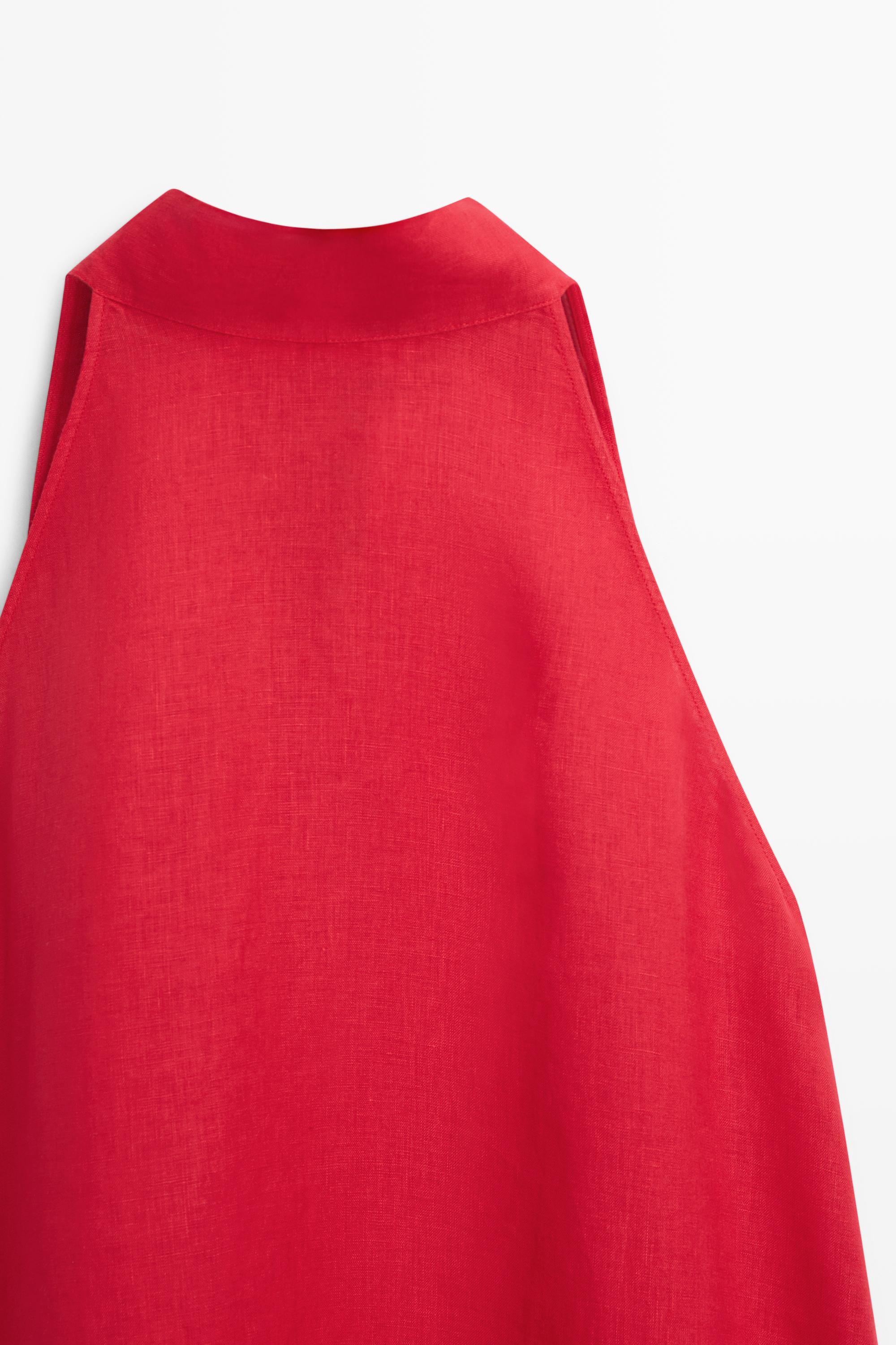 Топ  Massimo Dutti Flowing Linen Halter, красный — фото 4
