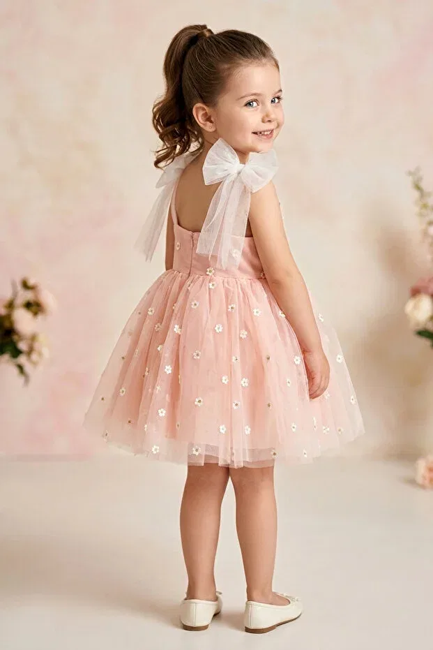 Детское платье для девочек с цветочным принтом Daisy Dress Baby Animals, Powder — фото 3
