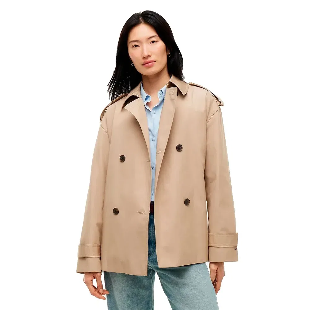 Женское пальто-тренч из хлопкового твида с водоотталкивающей пропиткой Tommy hilfiger, Beige