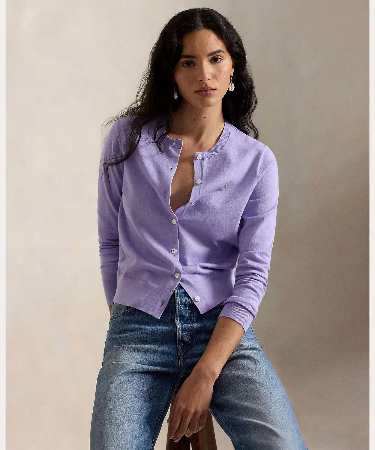 Женский хлопковый кардиган с вышивкой Polo Ralph Lauren, Purple