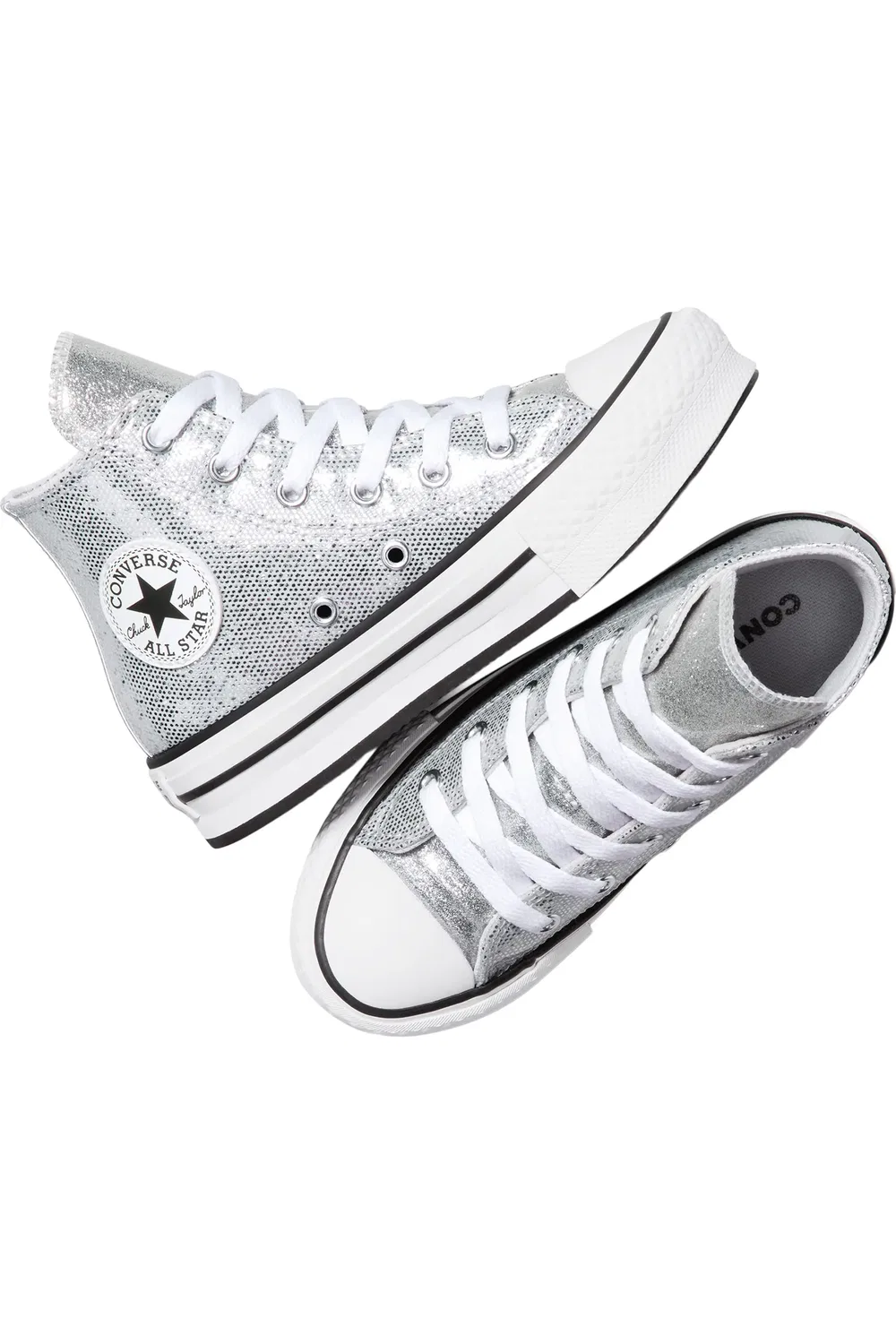 Кеды детские на платформе Chuck Taylor All Star Lift Disco Converse, Silver/White/Barely Grey — фото 4