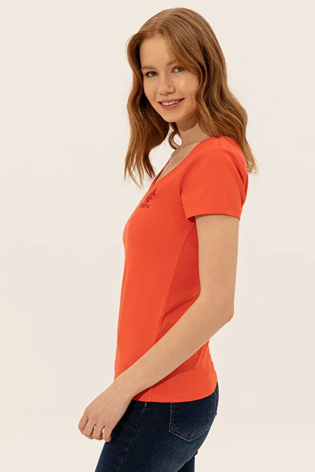 Женская футболка с V-образным вырезом U.S. Polo Assn., Red — фото 3