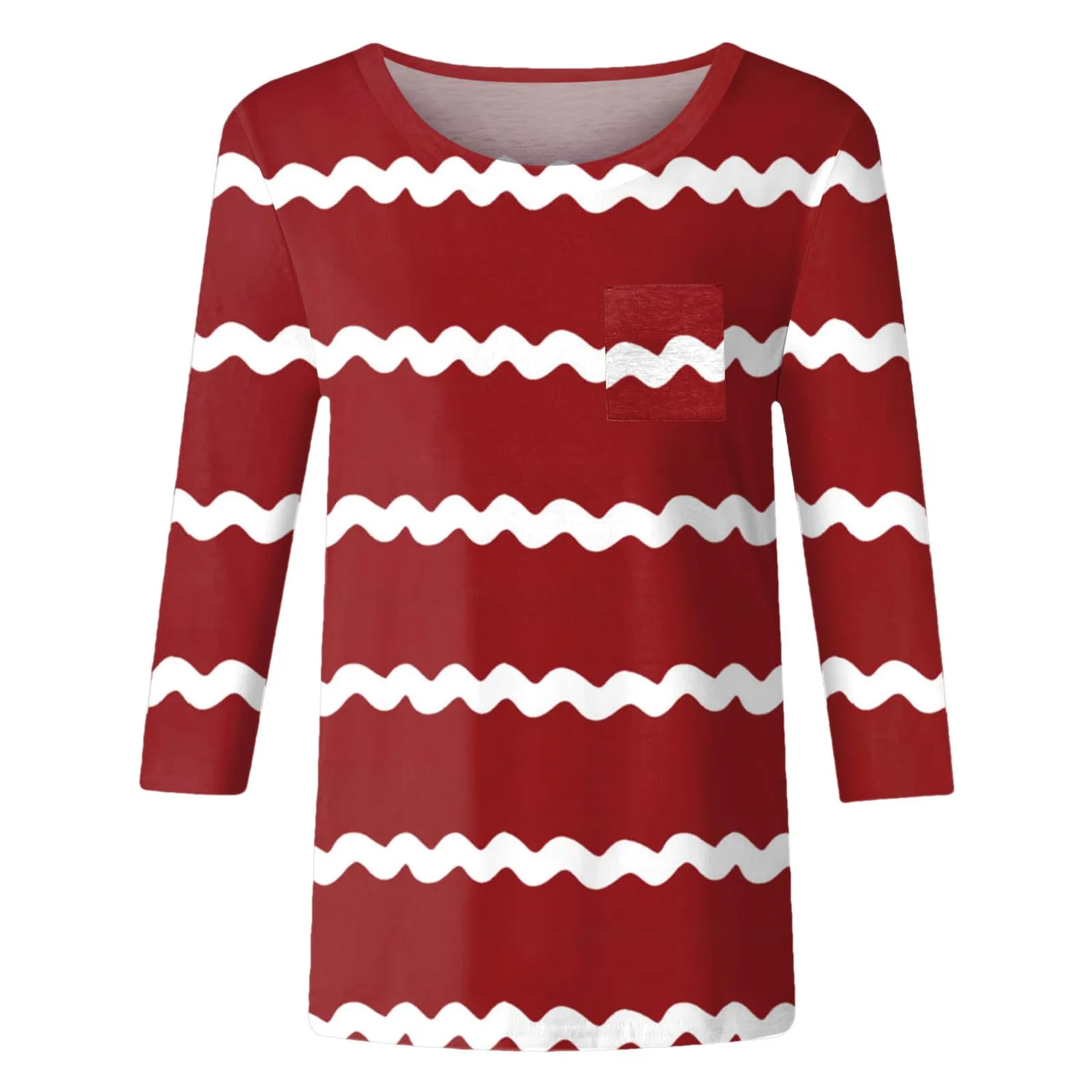 Женская футболка с V-образным вырезом Colorful Gradient Geometric Print, бренд, Red-5 — фото 3