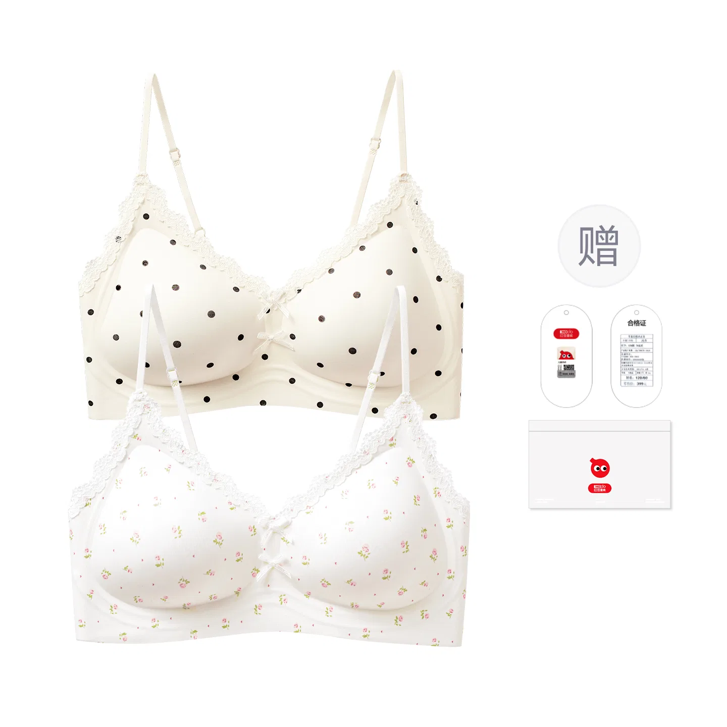 Детский бюстгальтер для девочек с принтом Red bean Hodo Sweet Floral Print Seamless, Цвет: Pink+Red — фото 3