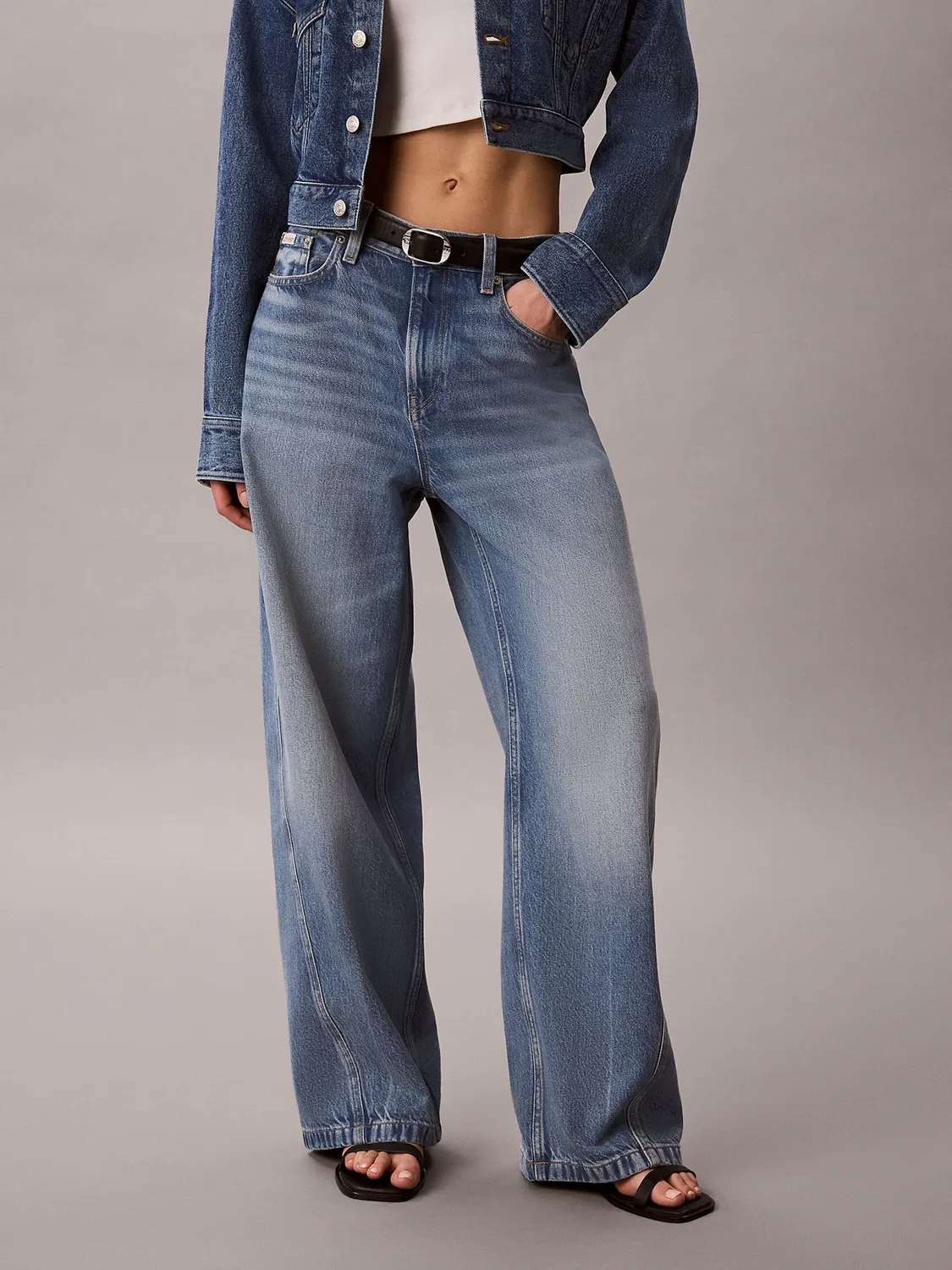 Джинсы мешковатые Calvin Klein, низкая посадка, синие — фото 4