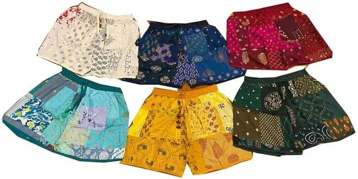 Оптовая партия Unisex Boho Bohemian Hippie Rayon Patchwork Pockets, Rayon Summer Bottoms - летние шорты в стиле пэчворк Generic, персиковый
