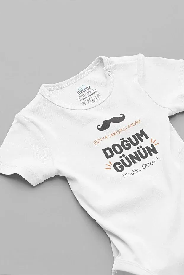 Детское боди для новорожденных с принтом Organic 100% cotton happy birthday dad written baby bodysuit bodysuit with snap fasteners 5743 Overoz, White