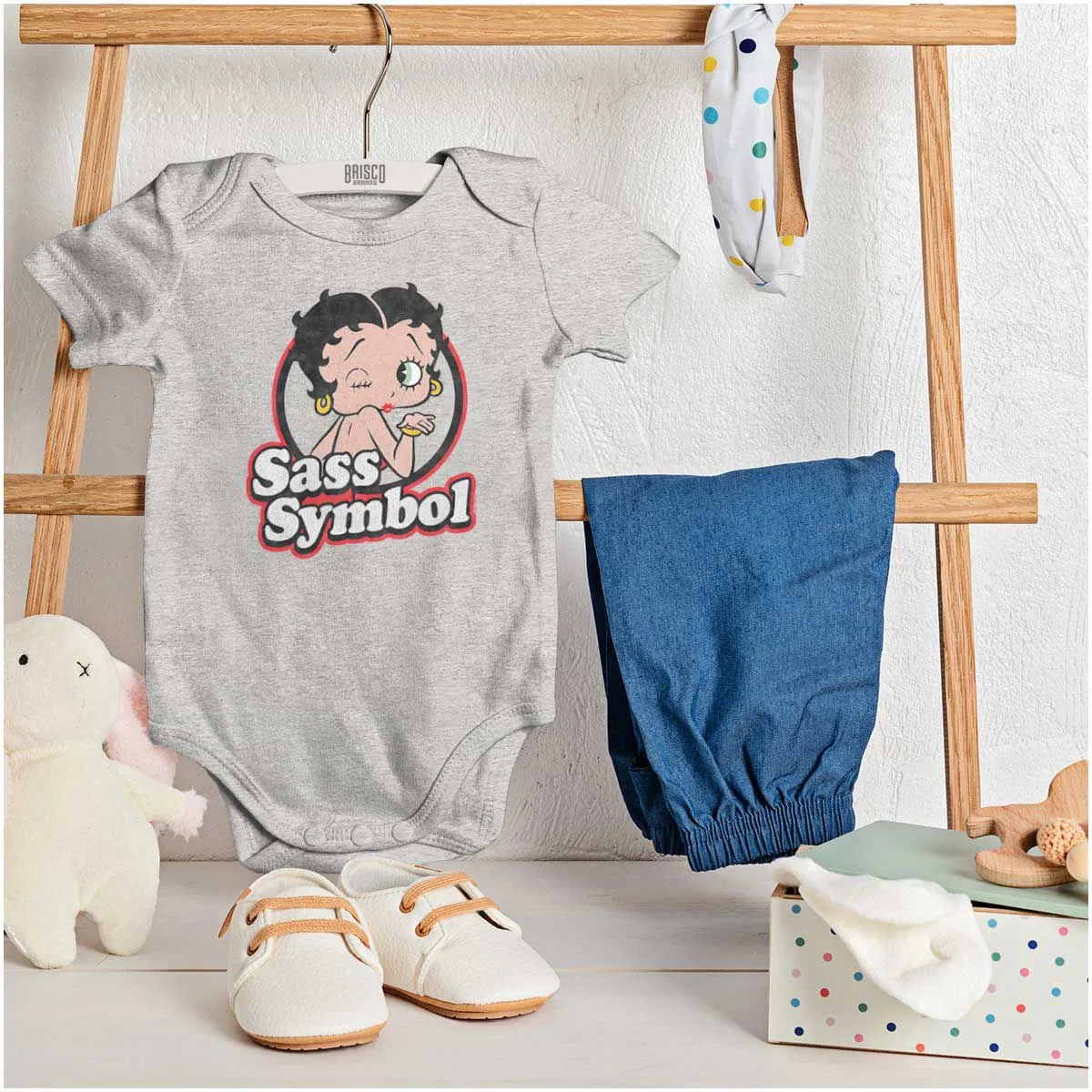Детское боди для девочек с принтом Betty Boop Cartoon Brisco Brands, Heather — фото 3