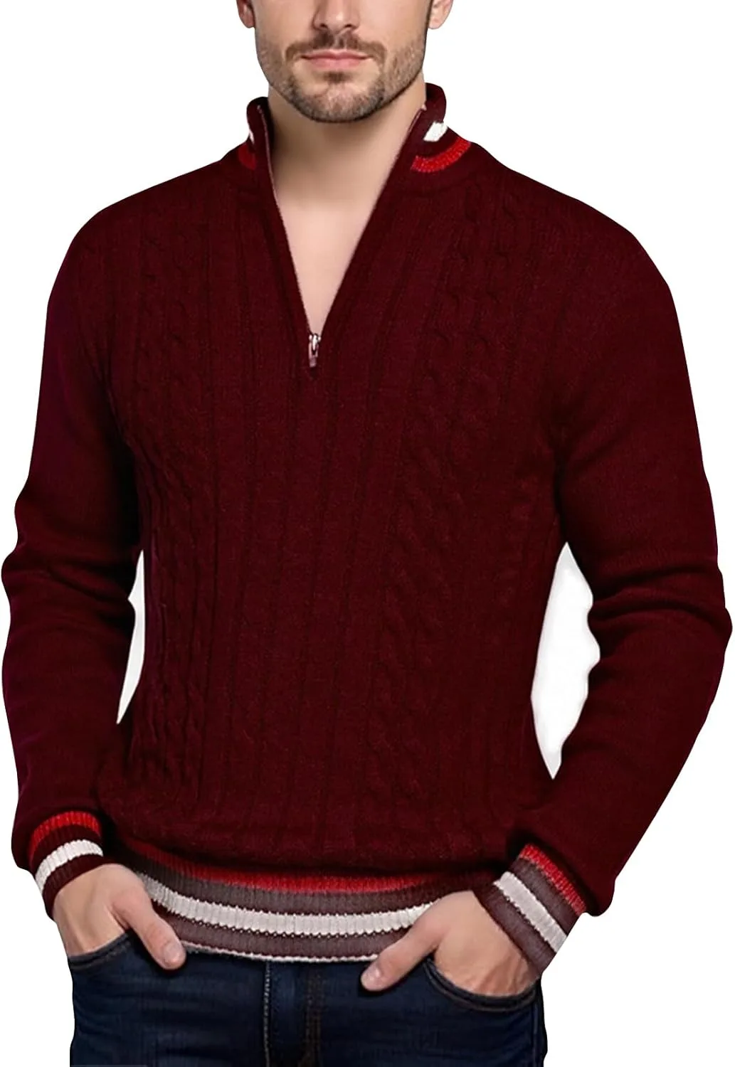 

Мужской свитер с четвертью молнии, Casual, Slim Fit, текстурированный RODYETQQ