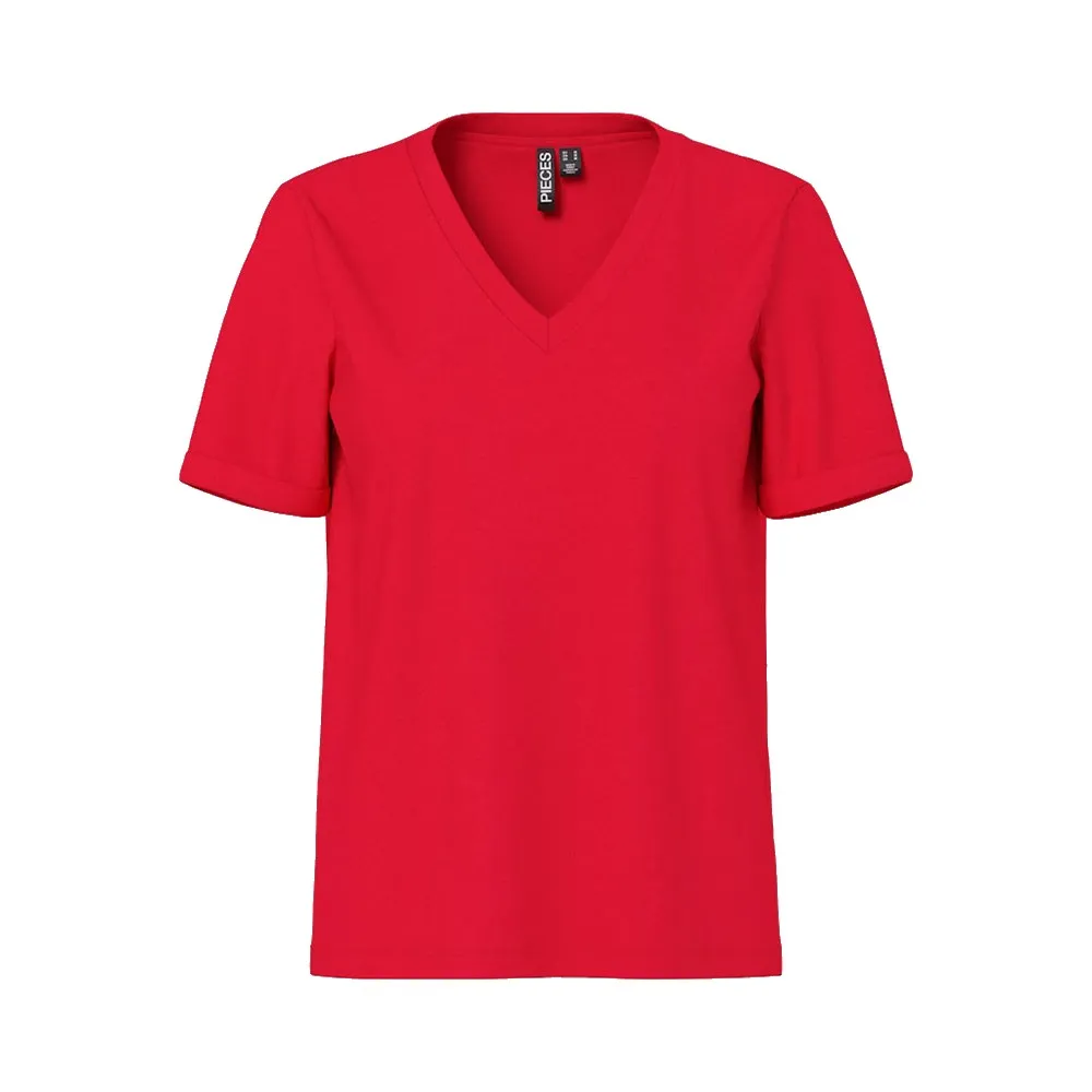 

Футболка Pieces Ria short sleeve v neck, красный