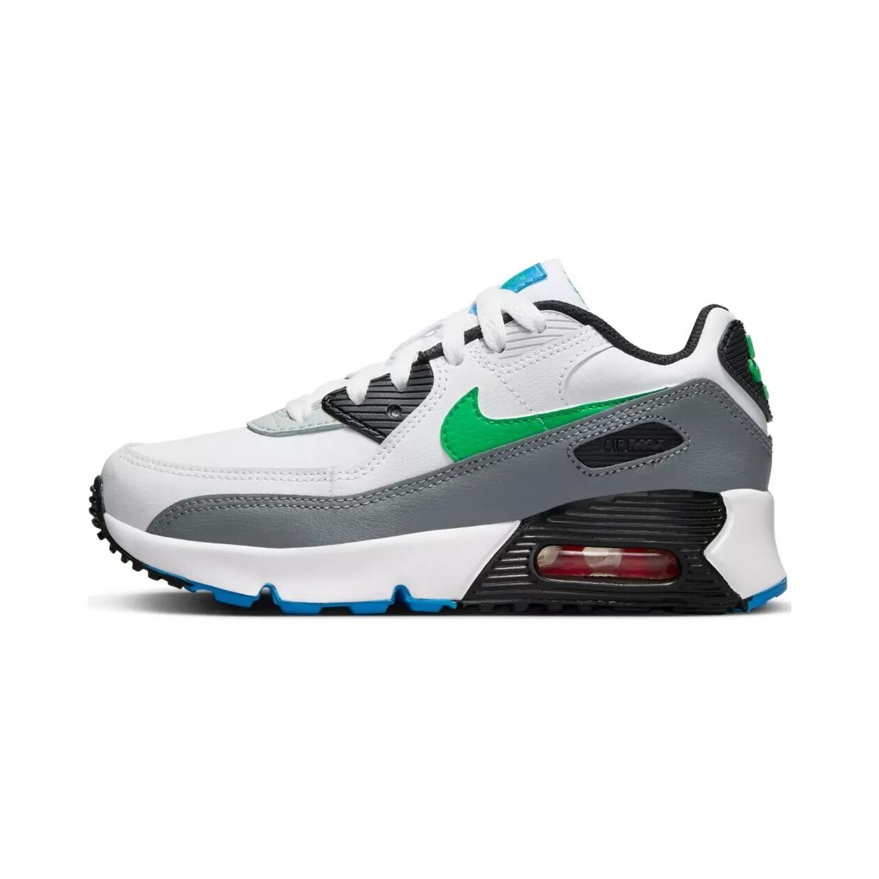 Кроссовки Nike Air Max 90 Kids Lifestyle Shoes PS Low-top White/Pure Platinum/Cool Gray/Stadium Green, белый/серый/зеленый