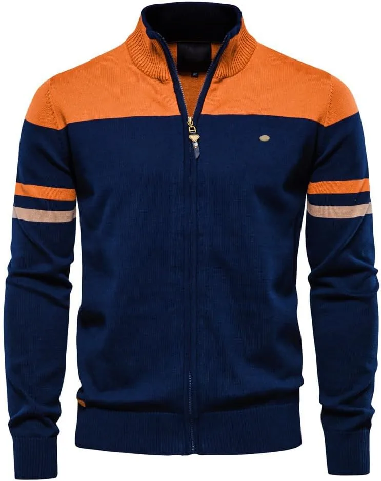 

Мужской кардиган на молнии с кабельной вязкой и цветными блоками LLJYLYHRHD