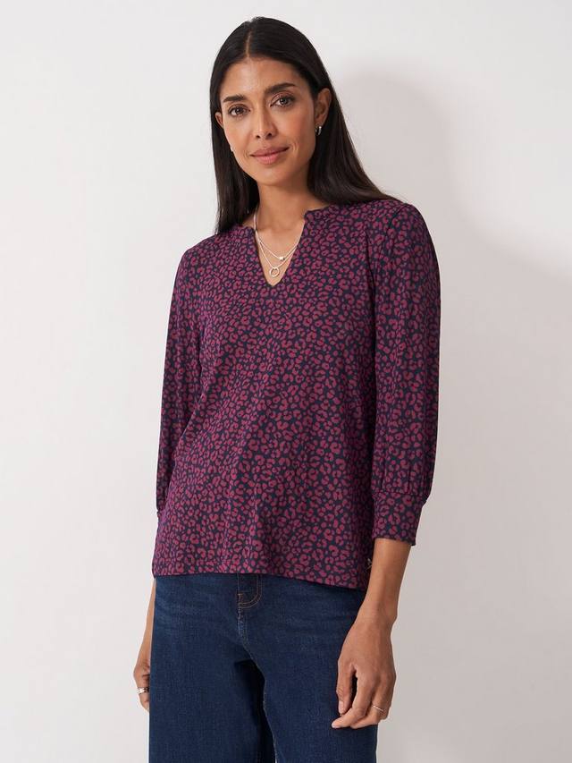 

Топ с вырезом-капелькой и леопардовым цветочным принтом Crew Clothing, Berry/Navy