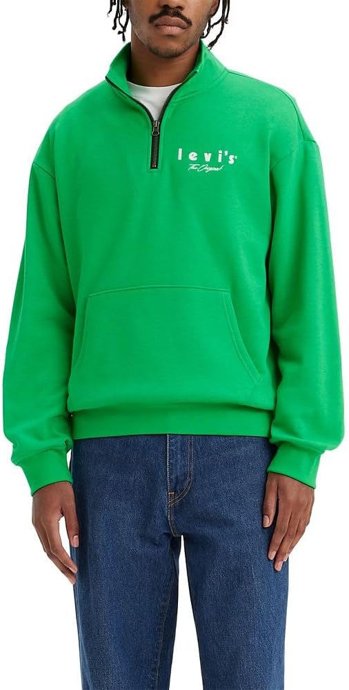 

Мужская свободная толстовка с капюшоном Levi's с графическим принтом и карманом на молнии 1/4 дюйма, Expression Poster Bright Green