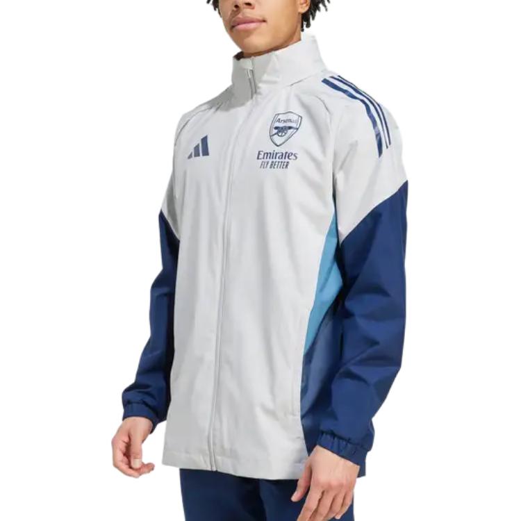 Adidas Куртка Arsenal, мужская, светло-серая/синяя, с капюшоном, Moderate Others — фото 4