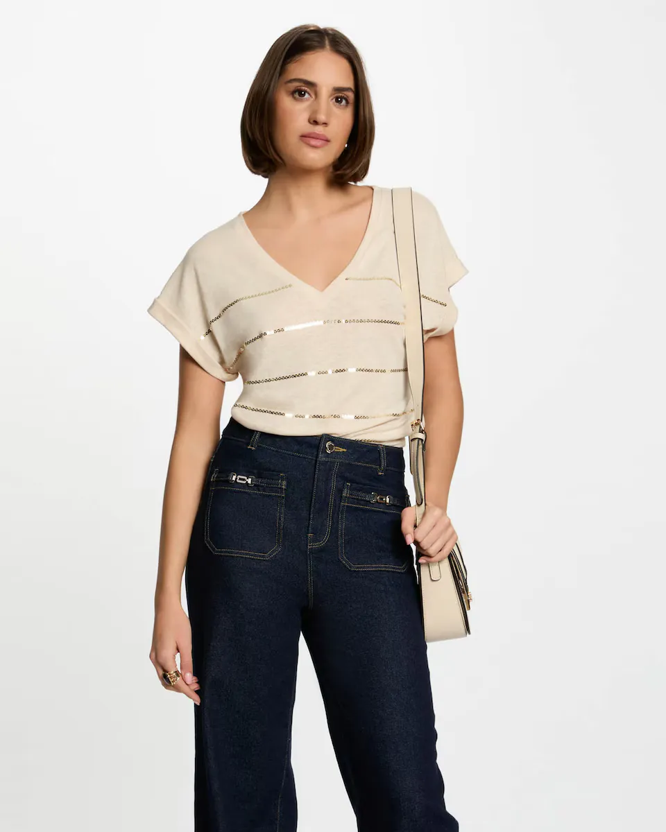 

Женская футболка с короткими рукавами и пайетками Morgan, цвет Crudo