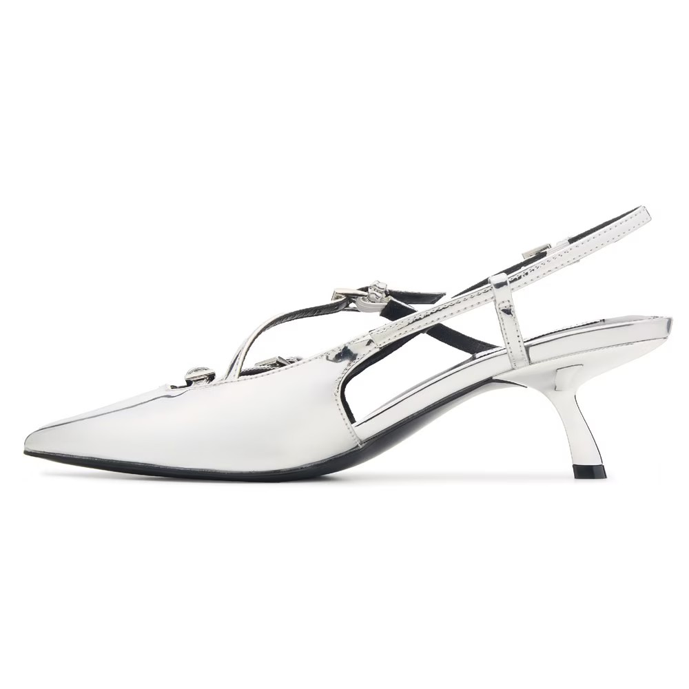 Мюли Misha на каблуке-рюмочке с пяткой и пяткой Steve Madden, серебряный — фото 4