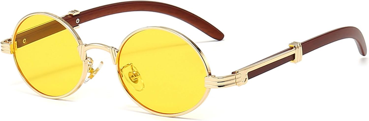 

Винтажные круглые солнцезащитные очки без поляризации, унисекс, ретро, ​​металлические круглые солнцезащитные очки с тонированными линзами для женщин и мужчин ALKAHE, Gold Frame Yellow Lens