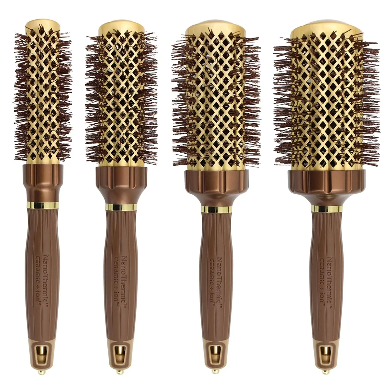 Термощетка для волос Olivia Garden NanoThermic PowerGrip, круглая, не электрическая, керамическая, для волос средней и густой толщины. Набор из 4 штук