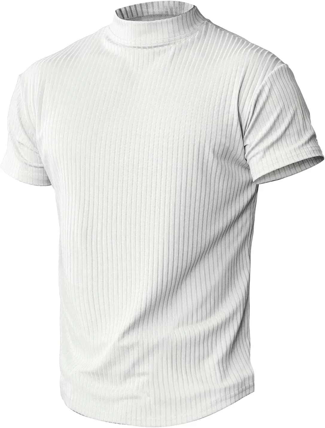 Мужская облегающая футболка с имитацией ворота Ribbed Knit, White — фото 3