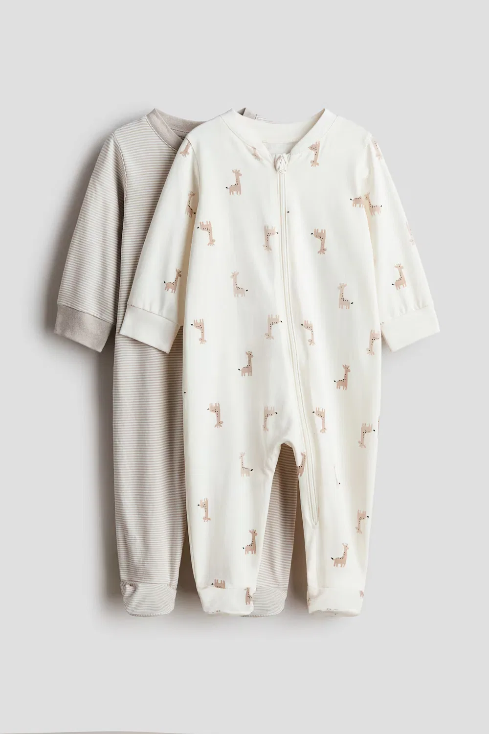 Комплект из двух пижам с принтом и застежкой-молнией H&M, Hellbeige/Giraffe