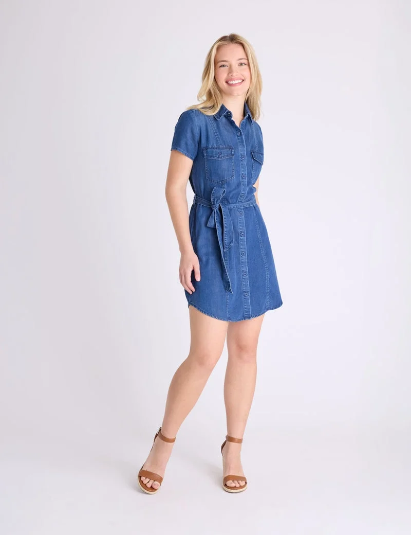 Женское платье-рубашка U.S. Polo Assn. Belted Denim, темно-синий индиго — фото 3