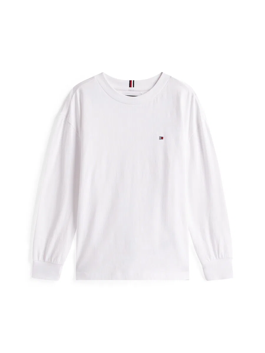 Рубашка TOMMY HILFIGER 'Essential Flag Embroidery Long Sleeve' белого цвета с вышивкой флага