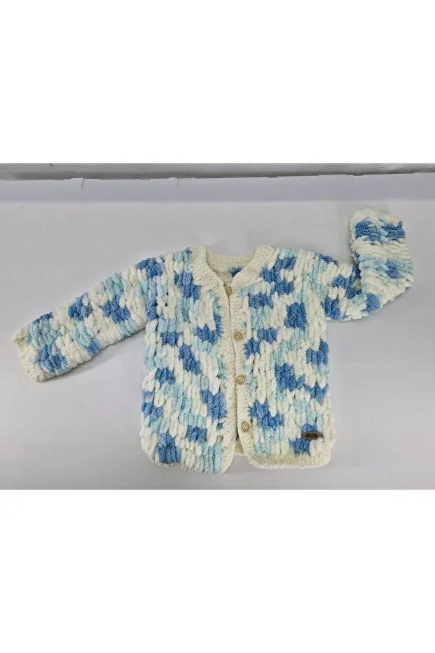 Детский кардиган с принтом Hand knitted soft plus blue buttoned cardigan Evitle, Blue