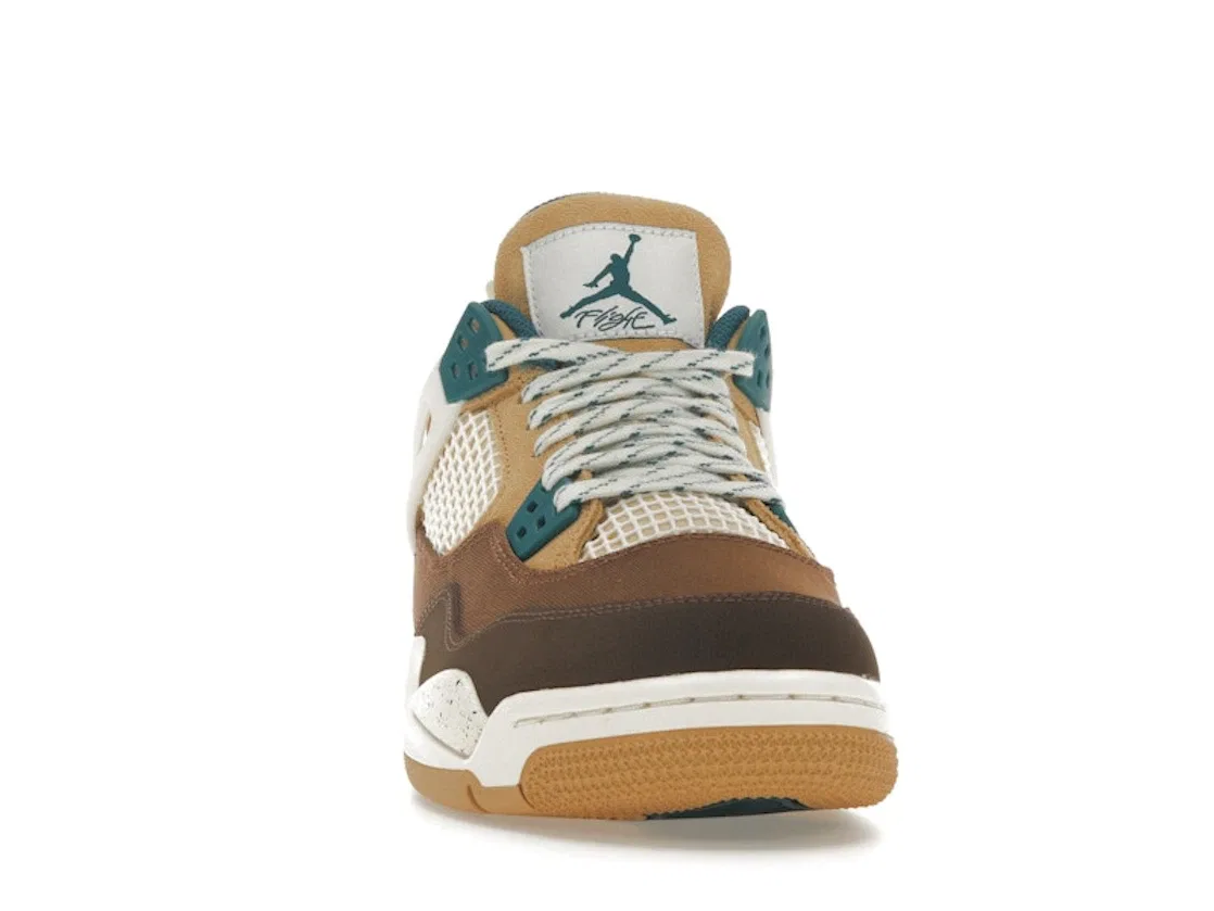 Детские кроссовки на шнуровке Jordan 4 Retro, Cacao Wow/Geode Teal/Ale Brown/Twine/Sail/Luminous Green — фото 2
