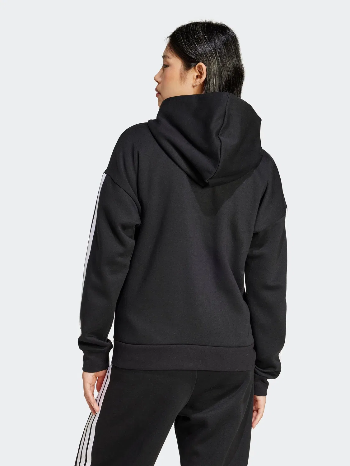 Худи на молнии с капюшоном, флис adidas, черный — фото 3