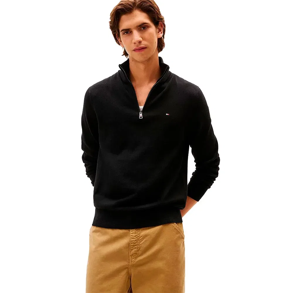 Мужской свитер с высоким воротником и полузастежкой-молнией Pima Org Ctn Mock Half-Zip Tommy hilfiger, Black