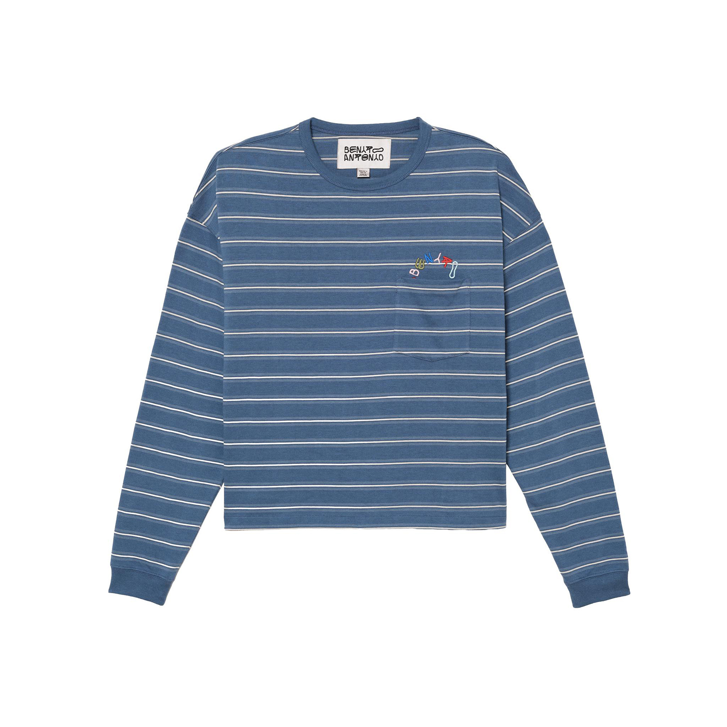 Лонгслив Zara Benito Antonio Collection Striped With Embroidered Pocket, синий — фото 2