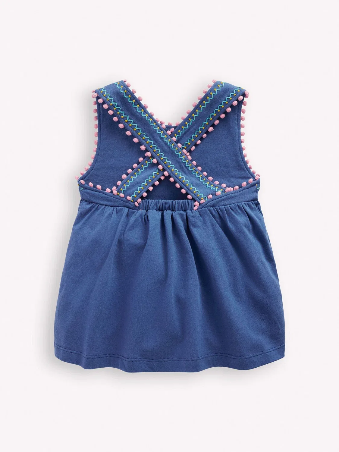 Платье с крест-накрест спинкой и помпонами, модель Cross-Back Pom Trim Boden, синий — фото 2