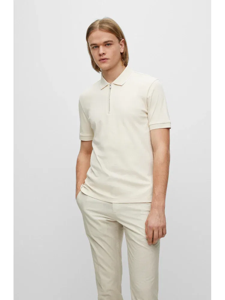 Футболка поло с воротником, херингбон, Slim Fit BOSS, Ivory