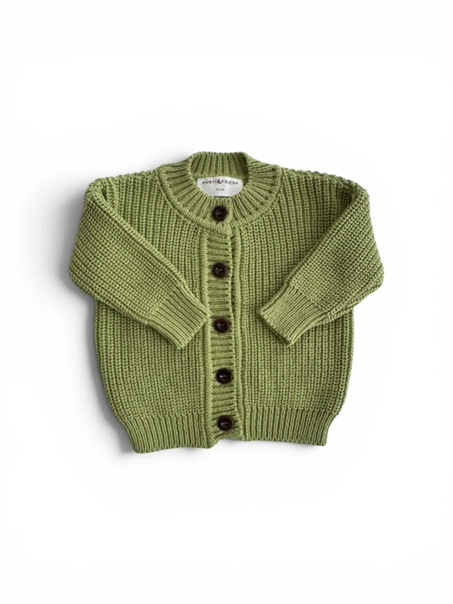 Вязаный кардиган KURTI & FRIEDA «Chunky Knit» оливкового цвета — фото 3