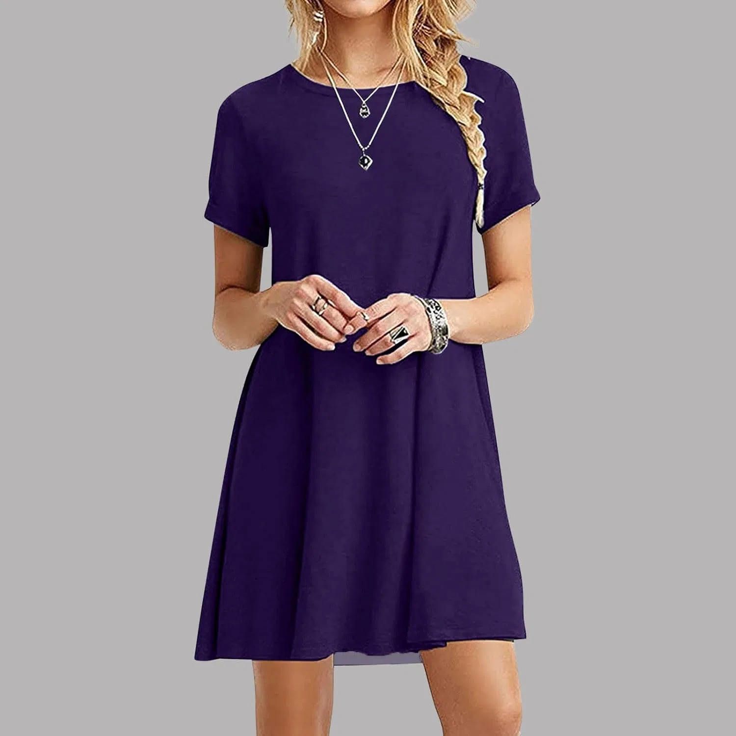 Женское летнее свободное платье-футболка A-силуэта, Dark Blue — фото 2
