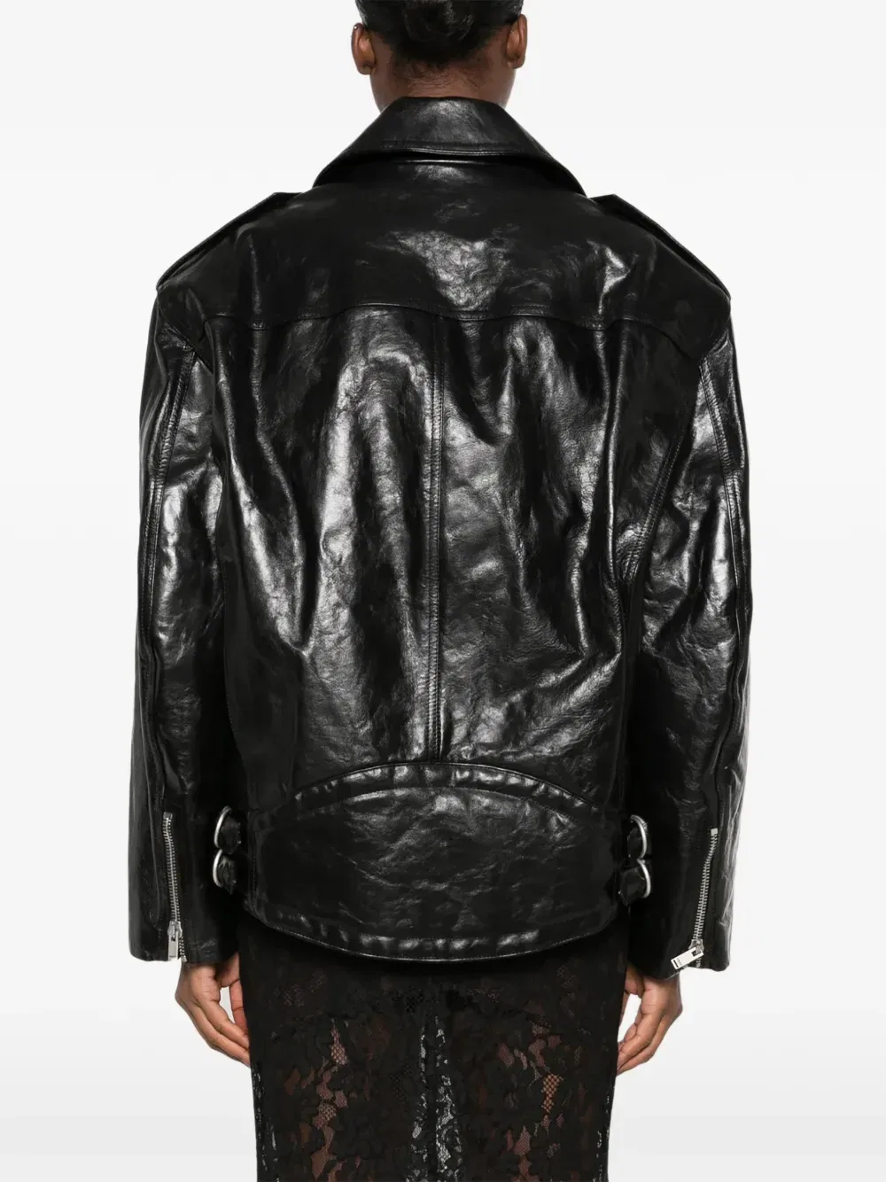 Куртка-косуха из зернистой кожи SAINT LAURENT, черный — фото 4