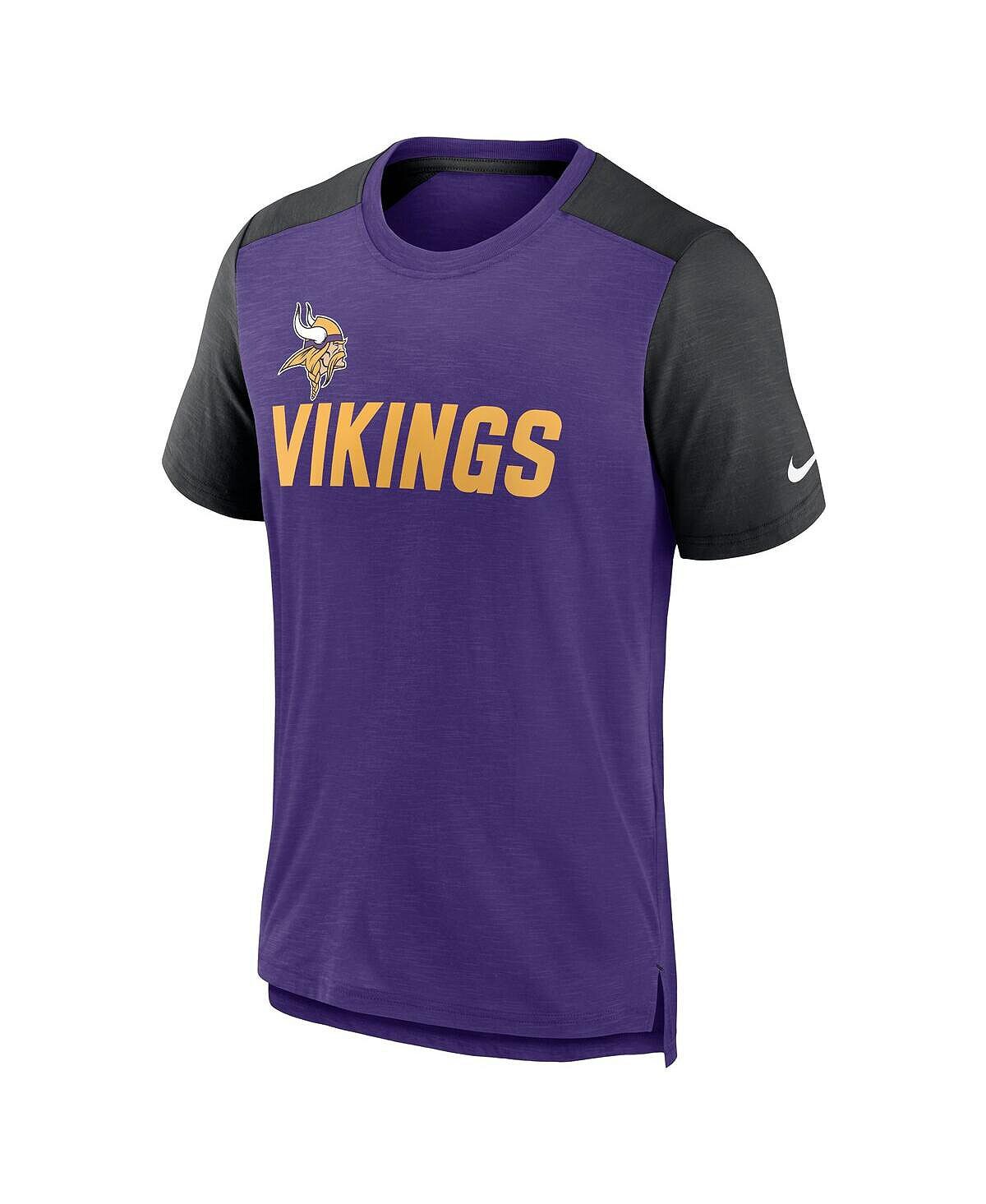 Мужская футболка с меланжевым фиолетовым, меланжевым черным цветом minnesota vikings color block team name Nike, мульти — фото 4