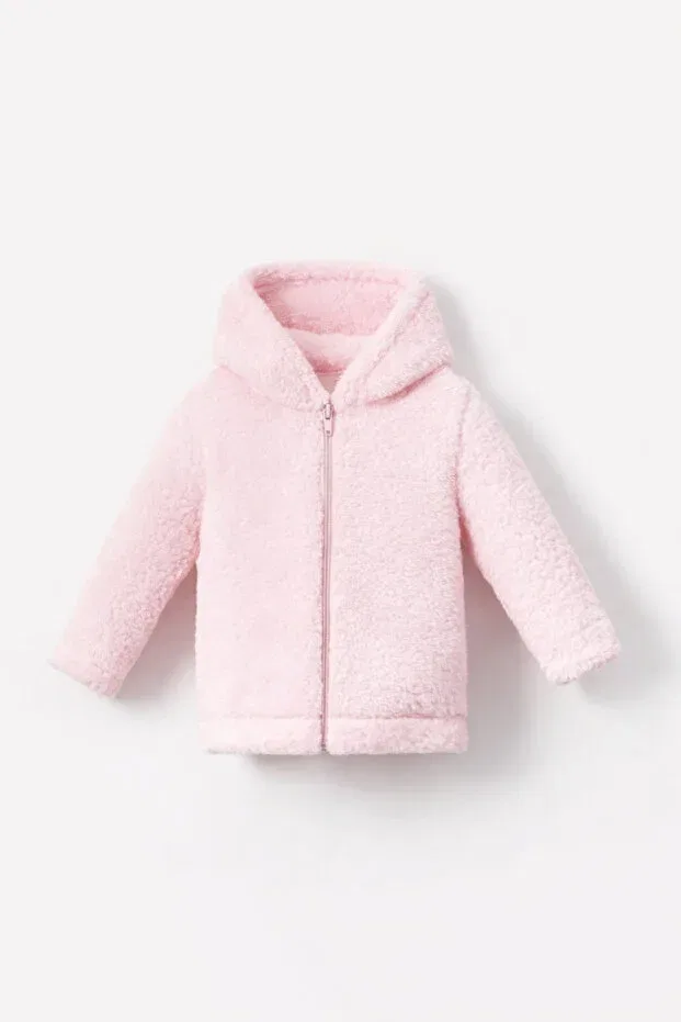 Детское зимнее пальто с капюшоном для девочек из плюша на молнии Bubito, Pink