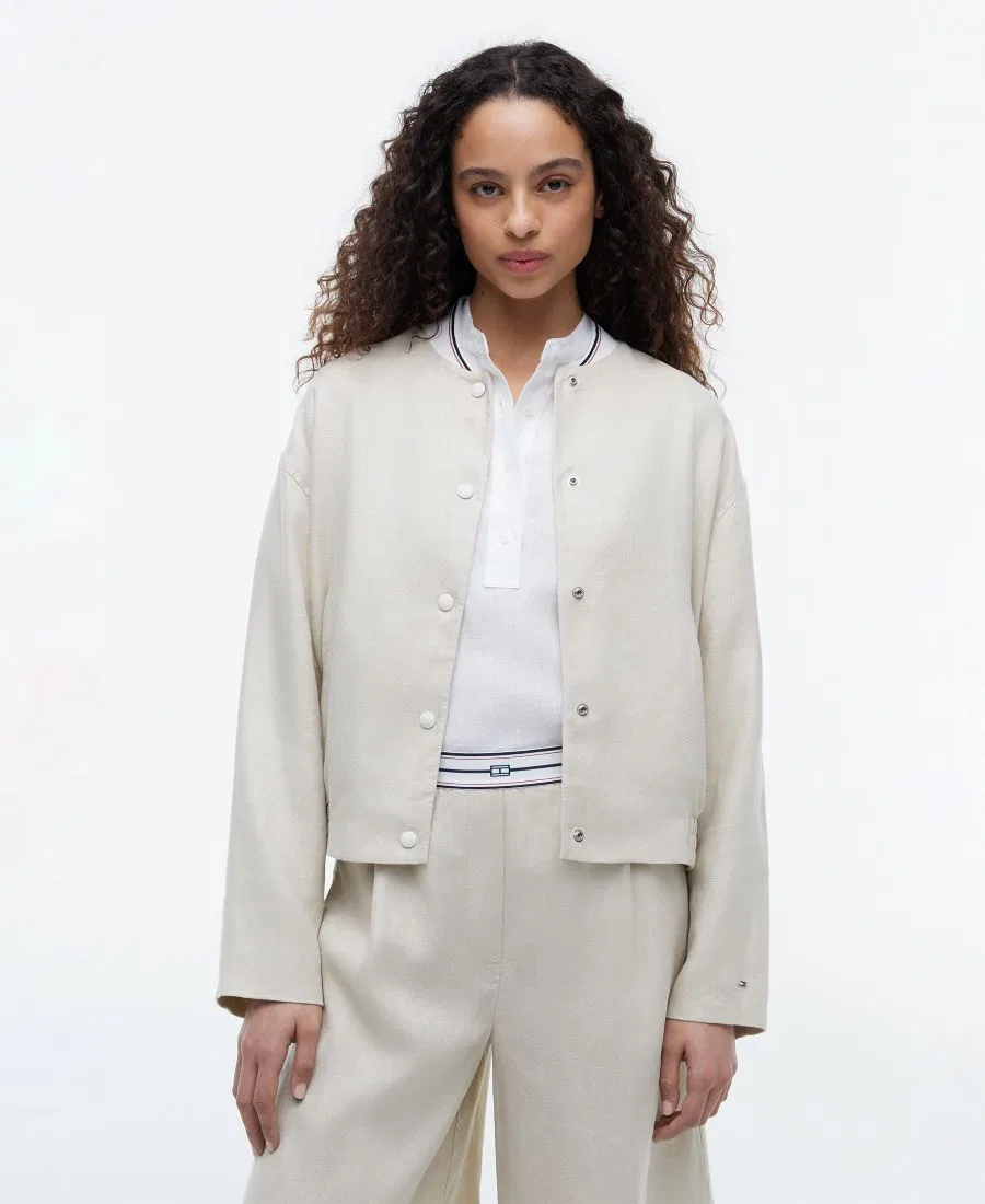 Женский бомбер из льна с длинным рукавом Tommy Hilfiger, Classic Beige