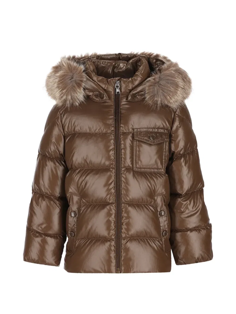 Пуховик с искусственным мехом Moncler Enfant, коричневый