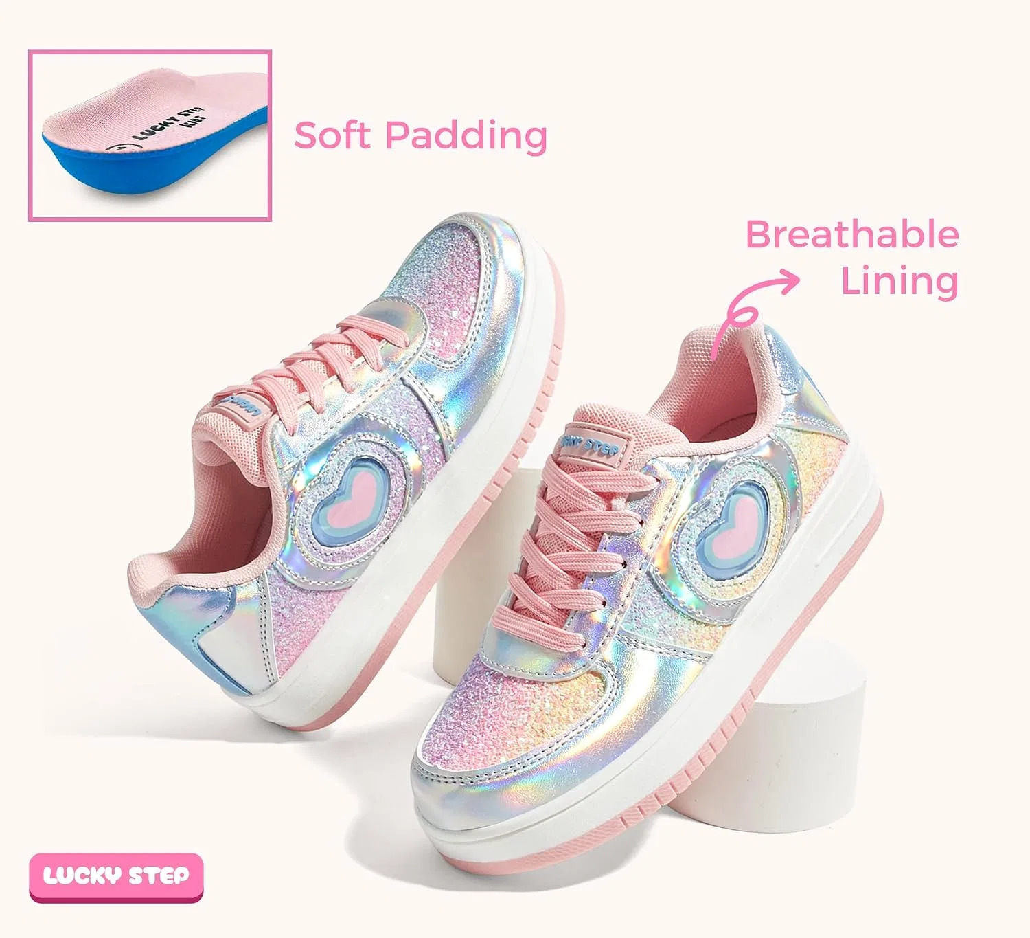 Детские кроссовки для девочек с блестками LUCKY STEP, Pink Multi — фото 4